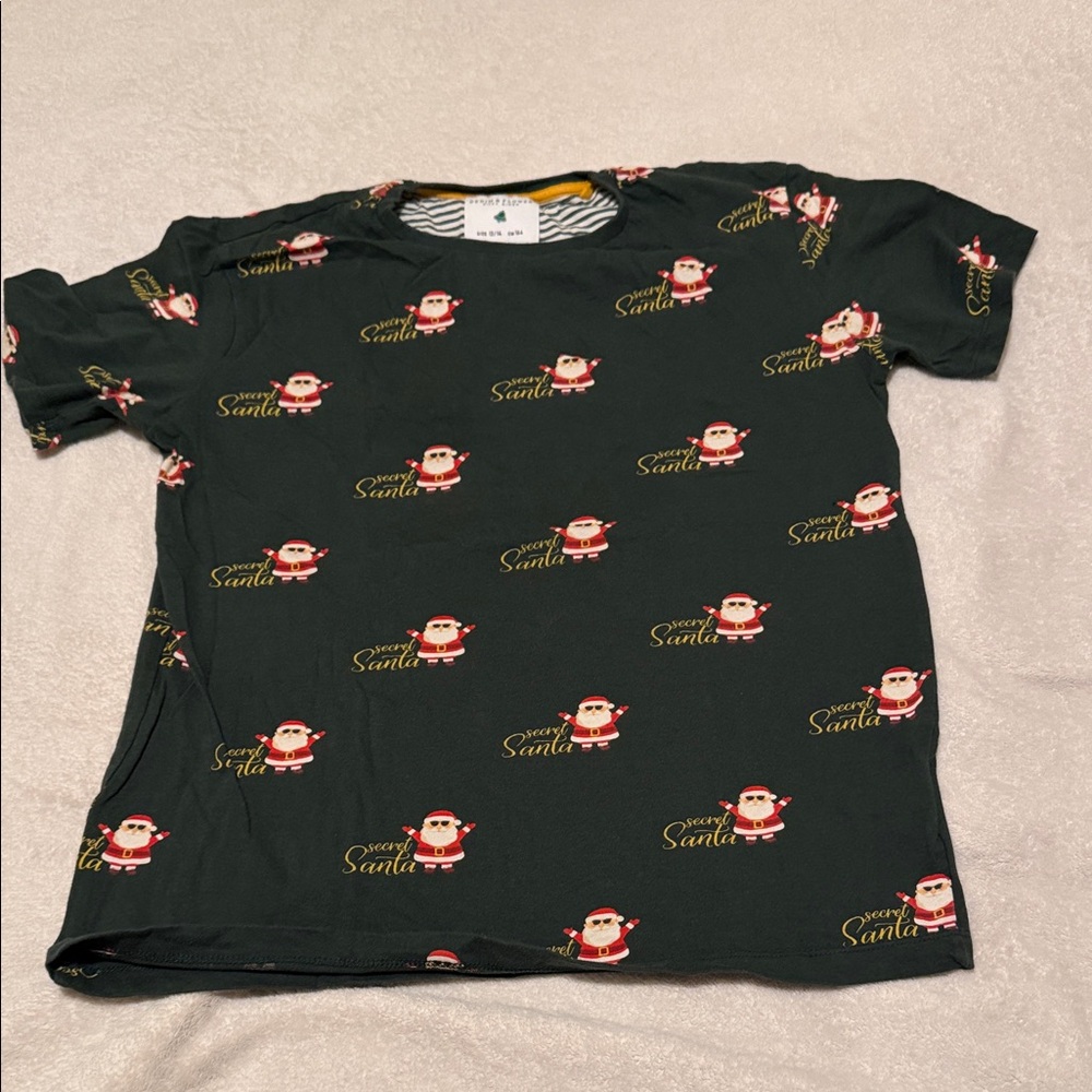 Denim & Flower Black Santa Print Kids T-Shirt
